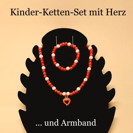 Kinder-Schmuck-Set Kette & Armband Herz Rot Perlenschmuck 