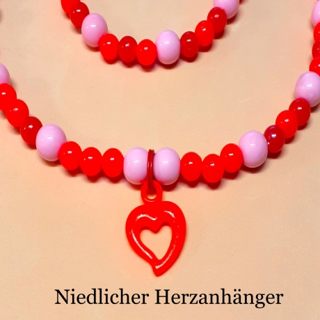 Kinder-Schmuck-Set Kette & Armband Herz Rot Perlenschmuck 