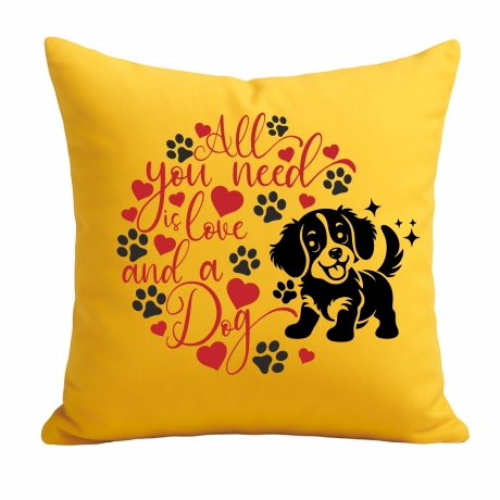 Kissen 40x40 cm bedruckt mit ALL YOU NEED IS A DOG voll