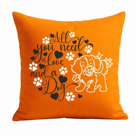Kissen 40x40 cm bedruckt mit ALL YOU NEED IS A DOG voll