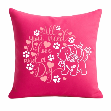 Kissen 40x40 cm bedruckt mit ALL YOU NEED IS A DOG voll