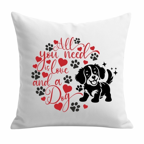 Kissen 40x40 cm bedruckt mit ALL YOU NEED IS A DOG voll