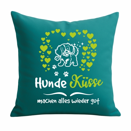 Kissen 40x40 cm bedruckt mit HUNDEKÜSSE MACHEN ALLES WIEDER GUT