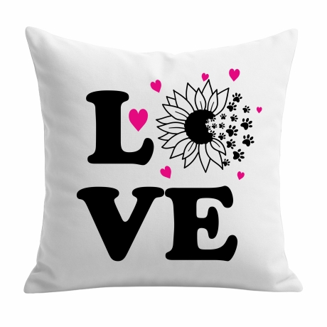 Kissen 40x40 cm bedruckt mit LOVE Sonnenblume