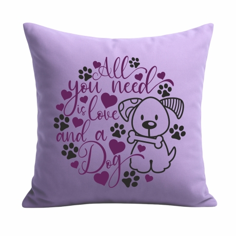 Kissen 40x40 cm bedruckt mit ALL YOU NEED IS A DOG Umriss