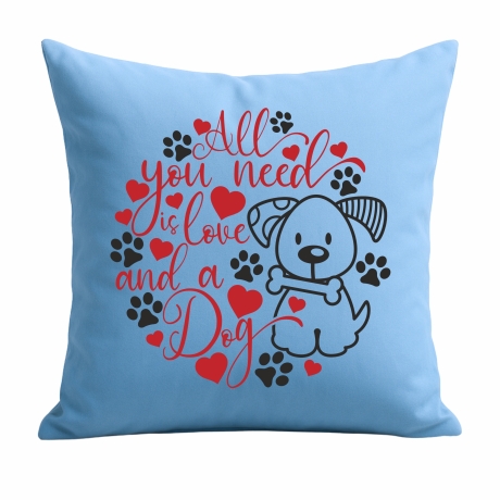 Kissen 40x40 cm bedruckt mit ALL YOU NEED IS A DOG Umriss