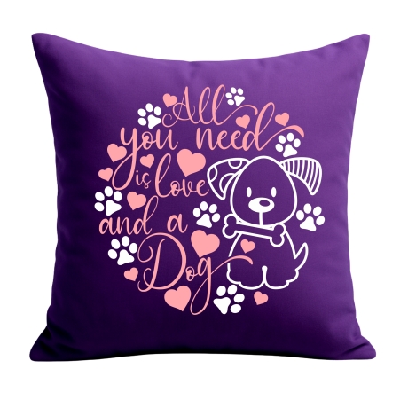 Kissen 40x40 cm bedruckt mit ALL YOU NEED IS A DOG Umriss