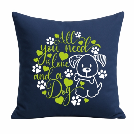 Kissen 40x40 cm bedruckt mit ALL YOU NEED IS A DOG Umriss