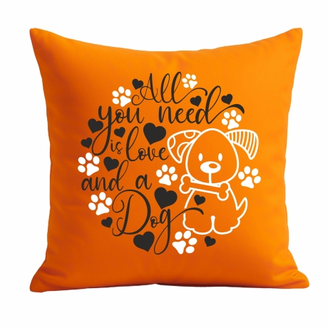 Kissen 40x40 cm bedruckt mit ALL YOU NEED IS A DOG Umriss