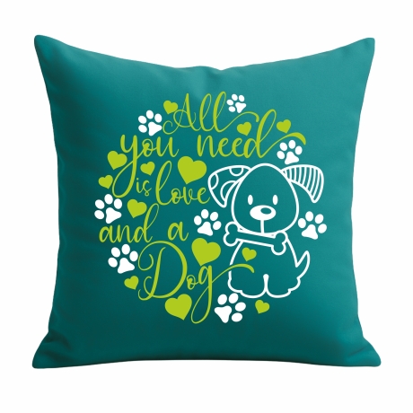 Kissen 40x40 cm bedruckt mit ALL YOU NEED IS A DOG Umriss