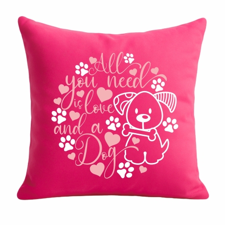 Kissen 40x40 cm bedruckt mit ALL YOU NEED IS A DOG Umriss