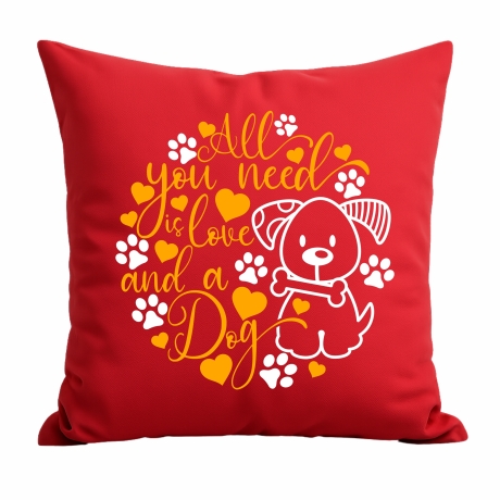 Kissen 40x40 cm bedruckt mit ALL YOU NEED IS A DOG Umriss