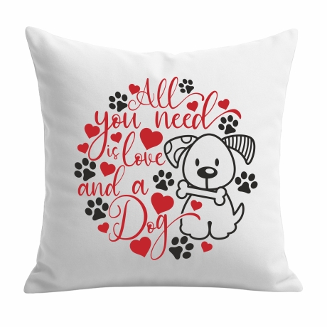 Kissen 40x40 cm bedruckt mit ALL YOU NEED IS A DOG Umriss