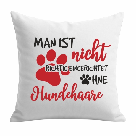Kissen 40x40 cm mit MAN IST NICHT EINGERICHTET OHNE HUNDEHAARE 