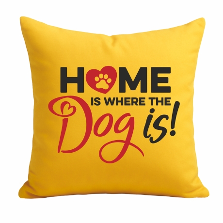 Kissen 40x40 cm bedruckt mit HOME IS WHERE THE DOG IS