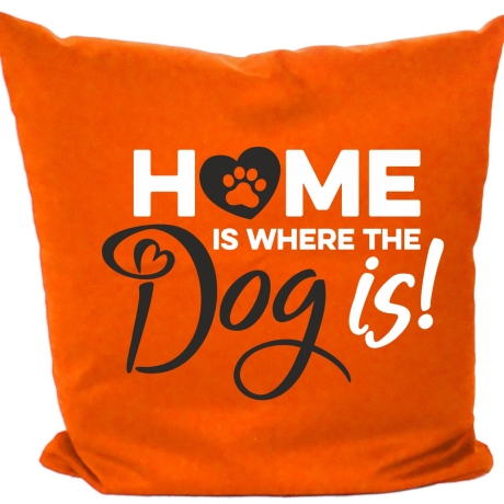 Kissen 40x40 cm bedruckt mit HOME IS WHERE THE DOG IS