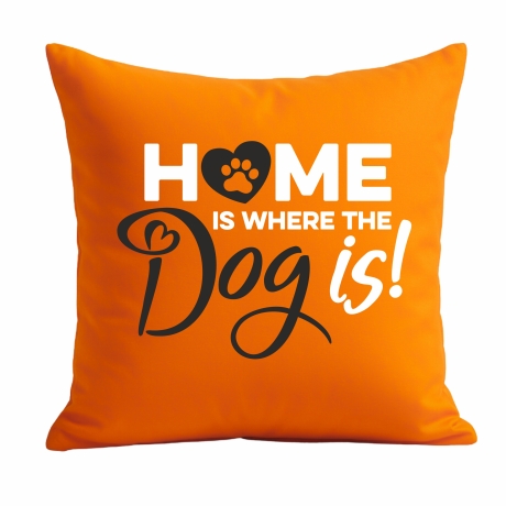 Kissen 40x40 cm bedruckt mit HOME IS WHERE THE DOG IS