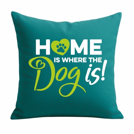 Kissen 40x40 cm bedruckt mit HOME IS WHERE THE DOG IS