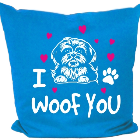Kissen 40x40 cm bedruckt mit I WOOF YOU