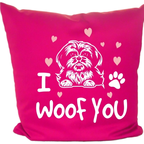 Kissen 40x40 cm bedruckt mit I WOOF YOU
