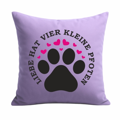 Kissen 40x40 cm bedruckt mit LIEBE HAT VIER KLEINE PFOTEN