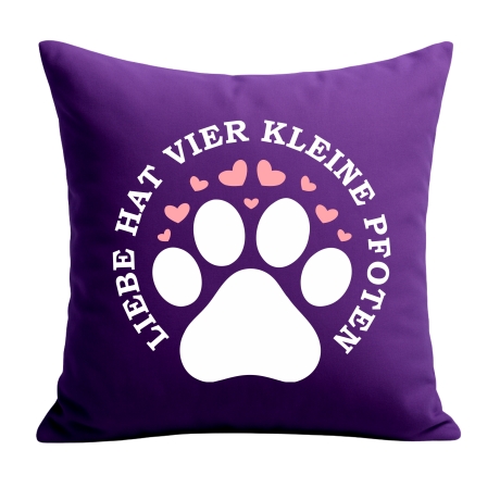Kissen 40x40 cm bedruckt mit LIEBE HAT VIER KLEINE PFOTEN