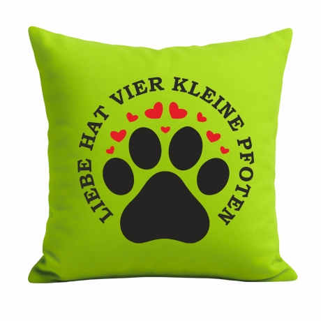 Kissen 40x40 cm bedruckt mit LIEBE HAT VIER KLEINE PFOTEN