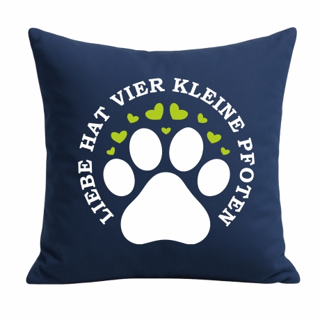 Kissen 40x40 cm bedruckt mit LIEBE HAT VIER KLEINE PFOTEN