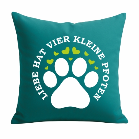 Kissen 40x40 cm bedruckt mit LIEBE HAT VIER KLEINE PFOTEN