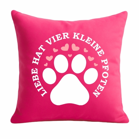 Kissen 40x40 cm bedruckt mit LIEBE HAT VIER KLEINE PFOTEN