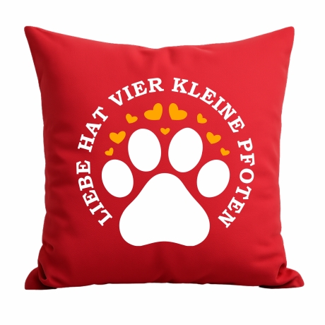 Kissen 40x40 cm bedruckt mit LIEBE HAT VIER KLEINE PFOTEN