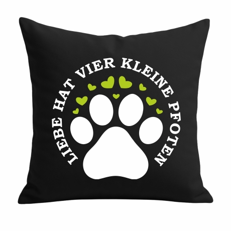 Kissen 40x40 cm bedruckt mit LIEBE HAT VIER KLEINE PFOTEN