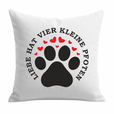 Kissen 40x40 cm bedruckt mit LIEBE HAT VIER KLEINE PFOTEN