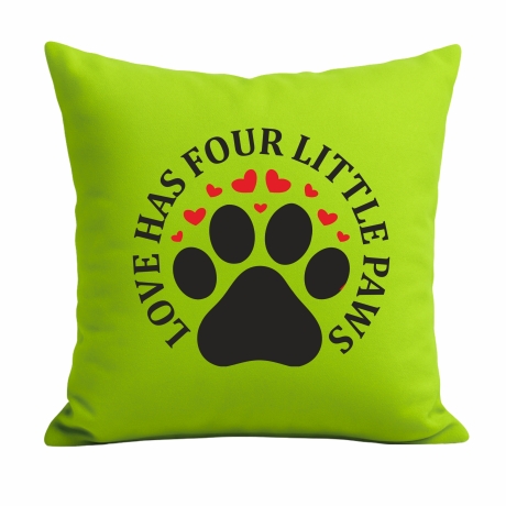 Kissen 40x40 cm bedruckt mit LOVE HAS FOUR LITTLE PAWS