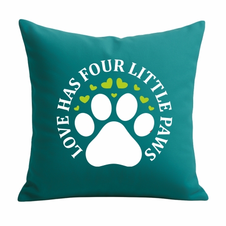 Kissen 40x40 cm bedruckt mit LOVE HAS FOUR LITTLE PAWS