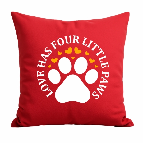 Kissen 40x40 cm bedruckt mit LOVE HAS FOUR LITTLE PAWS