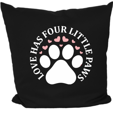 Kissen 40x40 cm bedruckt mit LOVE HAS FOUR LITTLE PAWS