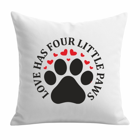 Kissen 40x40 cm bedruckt mit LOVE HAS FOUR LITTLE PAWS
