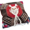 Künstlerischer UPCYCLING Kissenbezug 40x40 mit Makramee-Eule