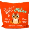 Kissen 40x40 cm SWEET EULE personalisiert mit Geburtsdaten/Name