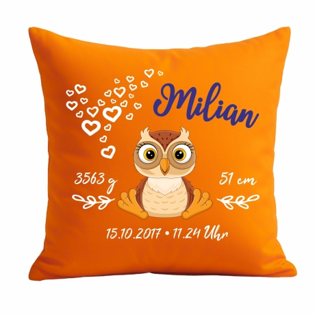 Kissen 40x40 cm SWEET EULE personalisiert mit Geburtsdaten/Name