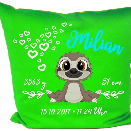 Kissen 40x40 cm SWEET FAULTIER personalisiert mit Geburtsdaten