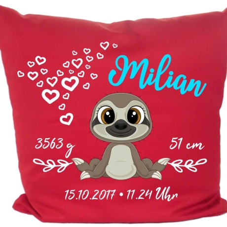 Kissen 40x40 cm SWEET FAULTIER personalisiert mit Geburtsdaten