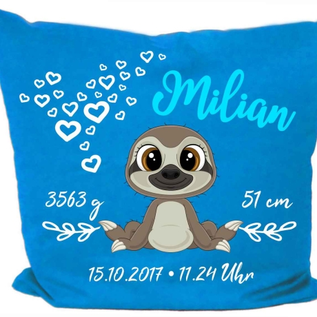 Kissen 40x40 cm SWEET FAULTIER personalisiert mit Geburtsdaten
