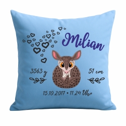 Kissen 40x40 cm SWEET GÜRTELTIER personalisiert mit Geburtsdaten