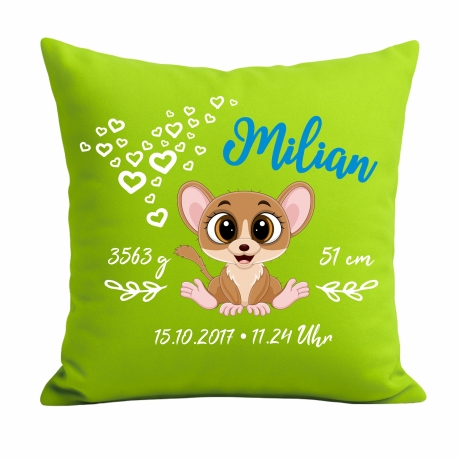Kissen 40x40 cm SWEET MAUS personalisiert mit Geburtsdaten
