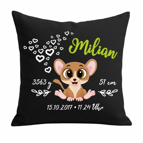 Kissen 40x40 cm SWEET MAUS personalisiert mit Geburtsdaten
