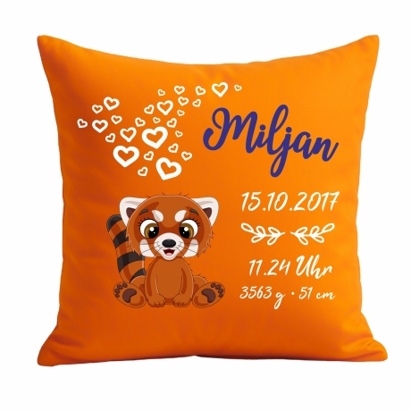 Kissen 40x40 cm SWEET PANDA rot personalisiert mit Geburtsdaten