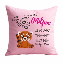 Kissen 40x40 cm SWEET PANDA rot personalisiert mit Geburtsdaten