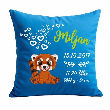 Kissen 40x40 cm SWEET PANDA rot personalisiert mit Geburtsdaten